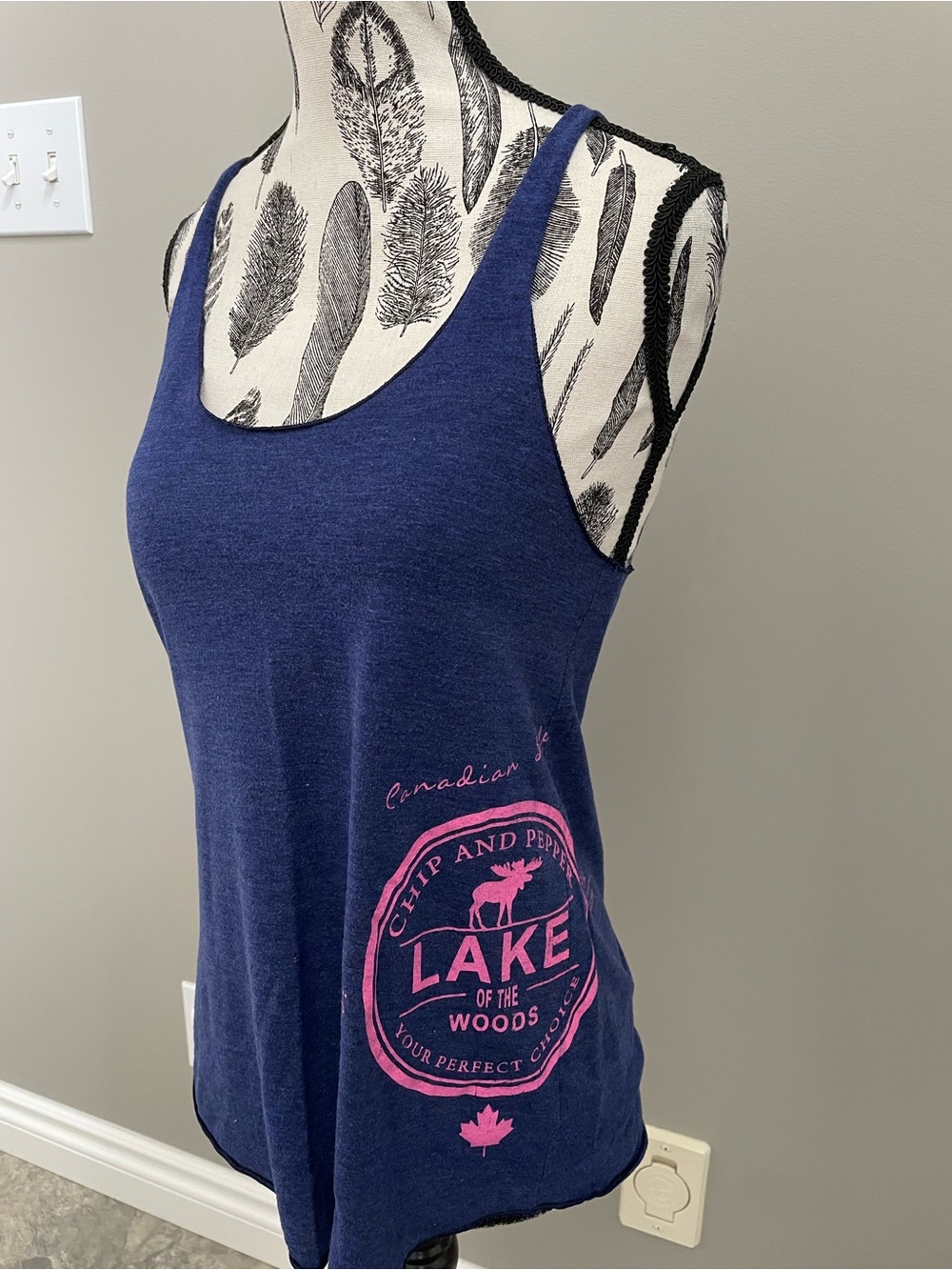 Lake of the Woods Navy Graphic Tank Top with Pink Logo